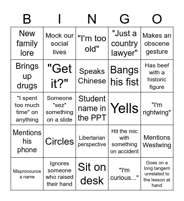 Hills Bingo Card