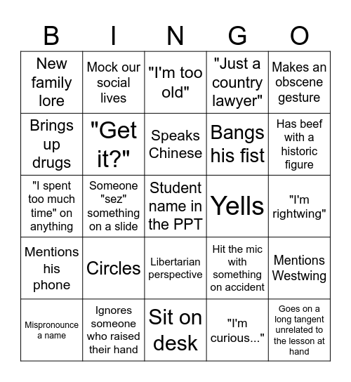 Hills Bingo Card