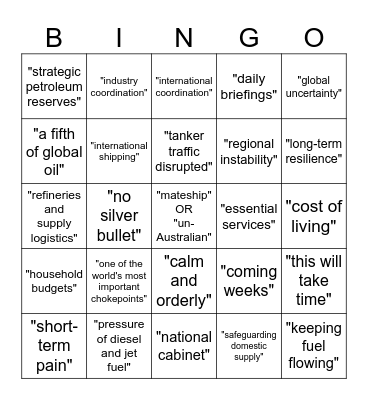 Albanese National Address Bingo Card