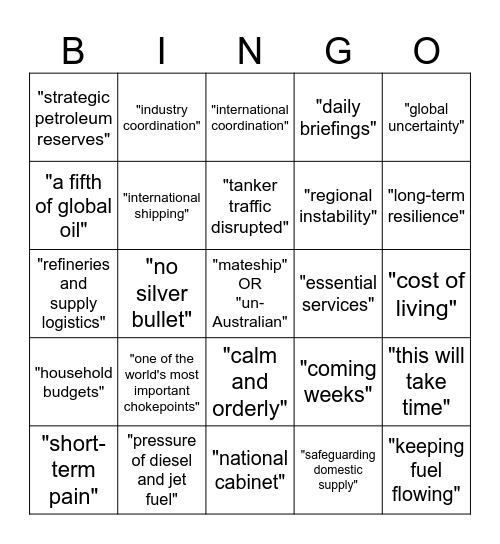 Albanese National Address Bingo Card