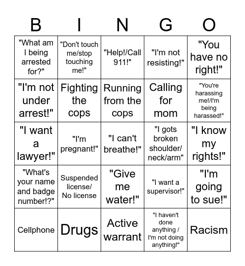 Bodycam Bingo Card