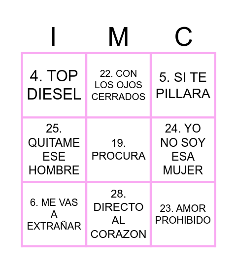 BINGO MUSICAL Bingo Card