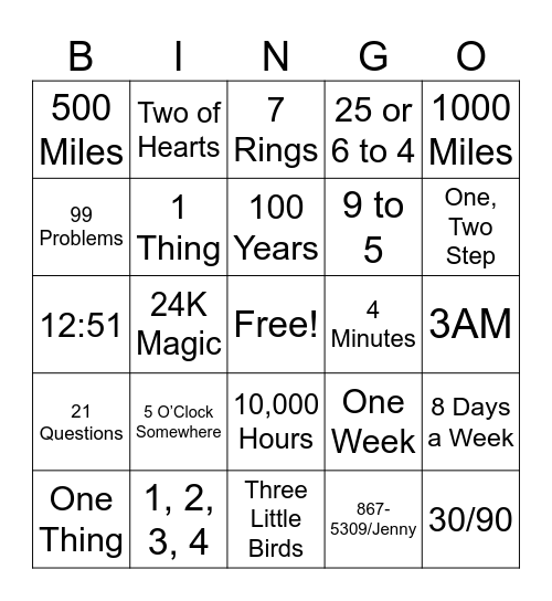 All About the Numbers Bingo Card