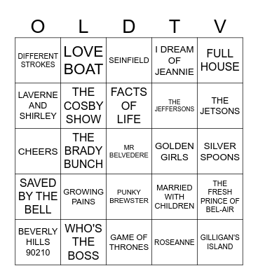 TV THEME SHOWS= 80S AND 90S Bingo Card