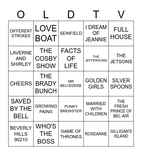 TV THEME SHOWS= 80S AND 90S Bingo Card