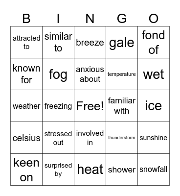 Weather Bingo Card