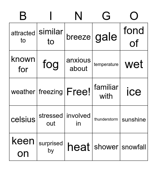 Weather Bingo Card