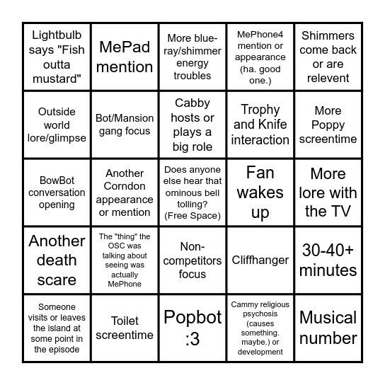 IV5 PREDICTIONS Bingo Card