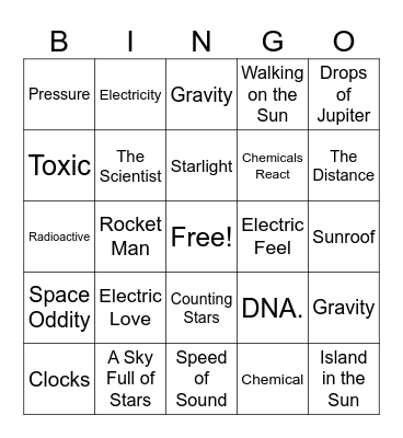 Science Class Bingo Card