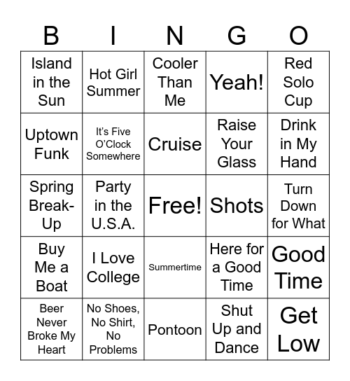 SPRING BREAK!!! Bingo Card