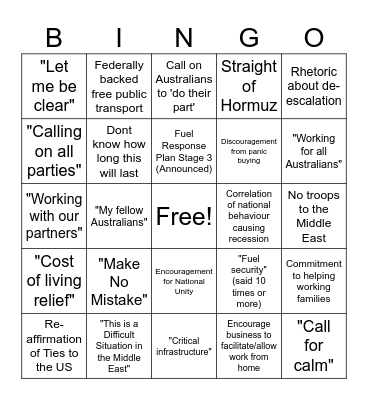 Albo's National Address Bingo Card