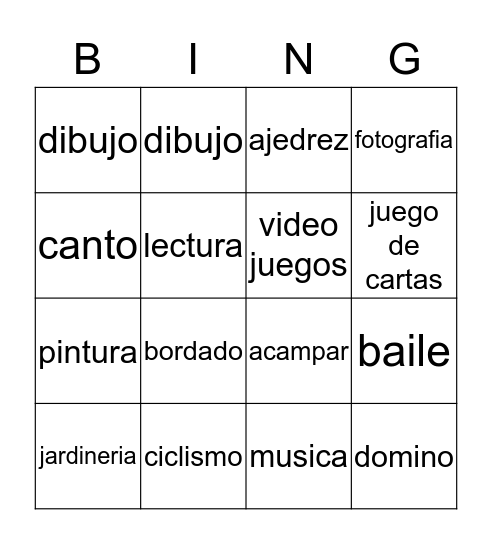 los pasatiempos  Bingo Card