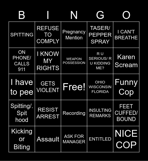 Karen Bingo Card