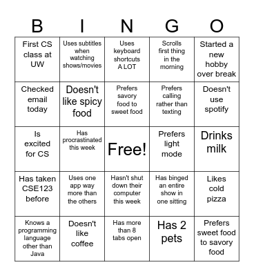Untitled Bingo Card