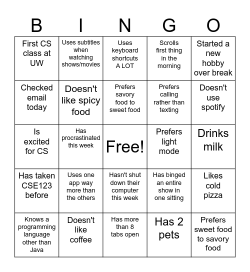 Untitled Bingo Card