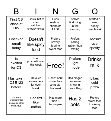 Untitled Bingo Card