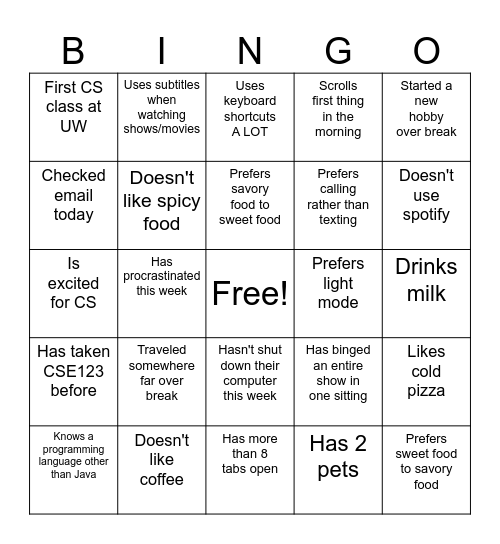 Untitled Bingo Card