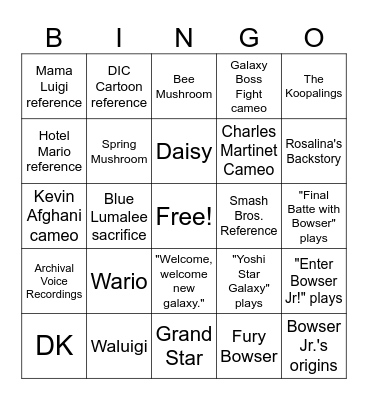 The Super Mario Galaxy Movie Bingo Card
