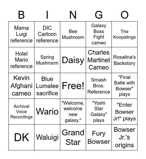 The Super Mario Galaxy Movie Bingo Card