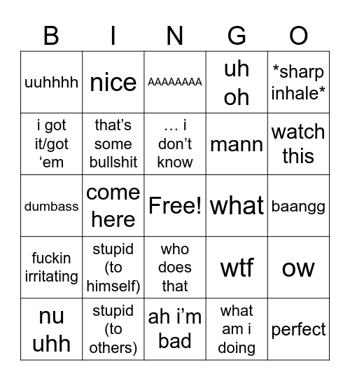 vocal stims Bingo Card