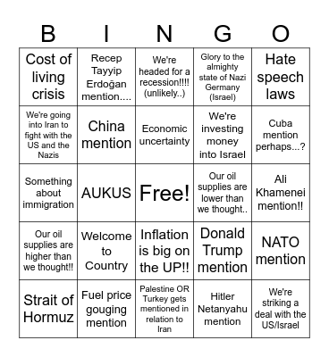 Albo's April Fools Address Bingo Card