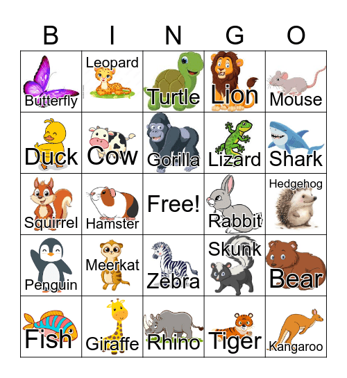 Animal Bingo Card