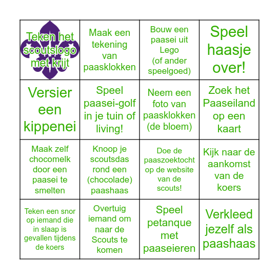 Welpen Pasen Bingo Card