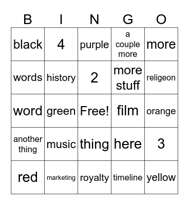 color symbolism Bingo Card