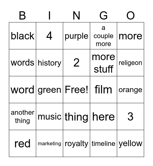 color symbolism Bingo Card
