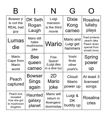Mario Galaxy movie Bingo card Bingo Card