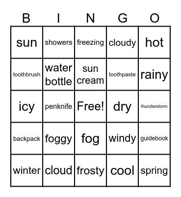 Unit 4 - Weather and camping Bingo Card
