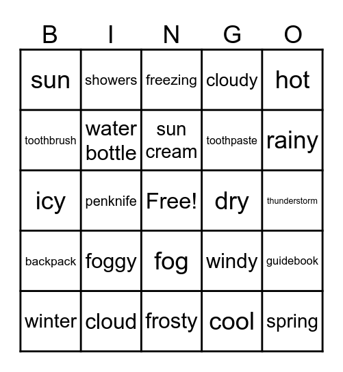 Unit 4 - Weather and camping Bingo Card