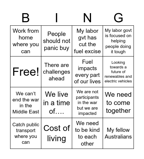 Also Bingo Card