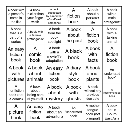 Library Week Bingo Card
