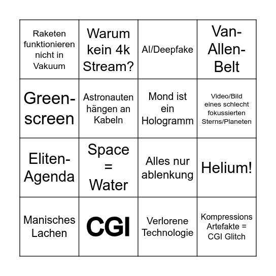 Space is fake! Bingo Card