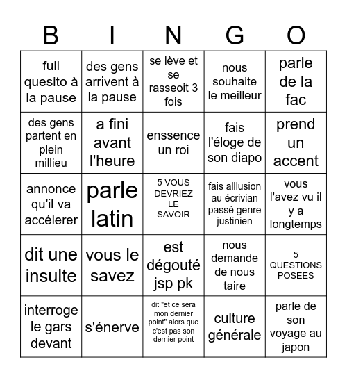 le cour Bingo Card