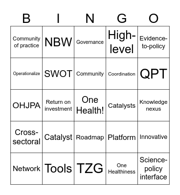 One Health Bingo Card