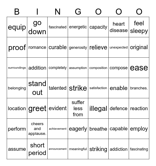 第7周必会词    姓名：-------- Bingo Card