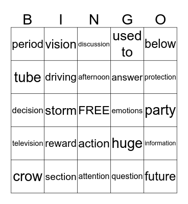 Week 15 Spelling Words Bingo Card