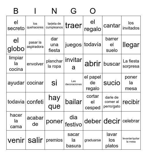 U5L2 Vocabulario Bingo Card
