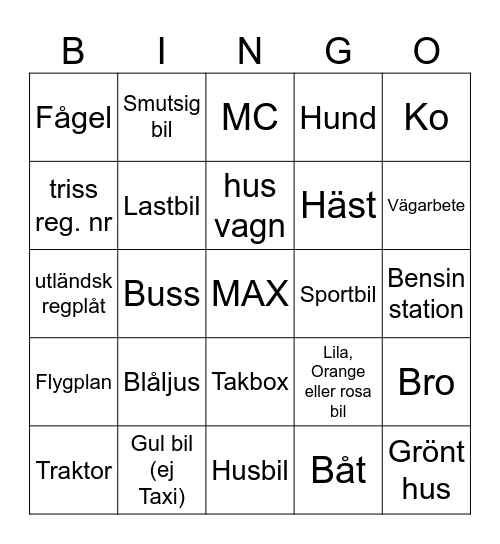 bil resa Bingo Card