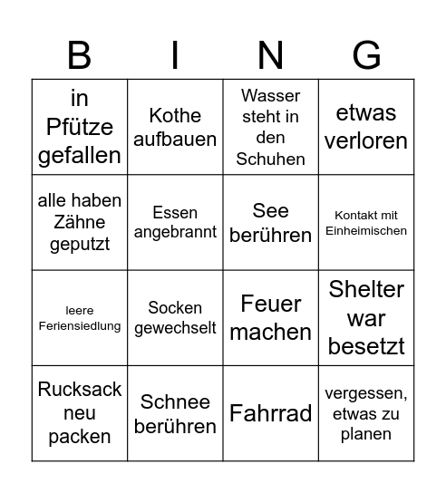Hajk Bingo Card