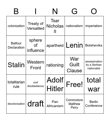 Between the Wars (WWI and WWII) Bingo Card