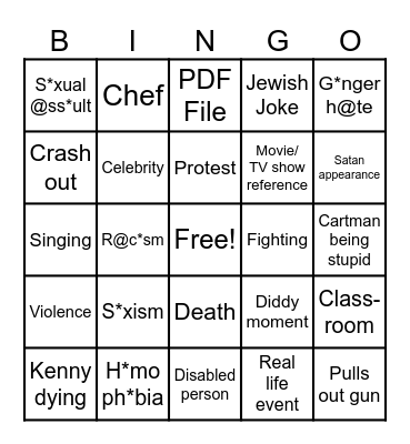 South Park Bingo Card