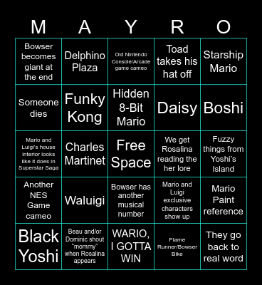 Mario Galaxy Movie Bingo Card
