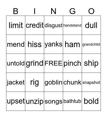 Real Words Bingo Card