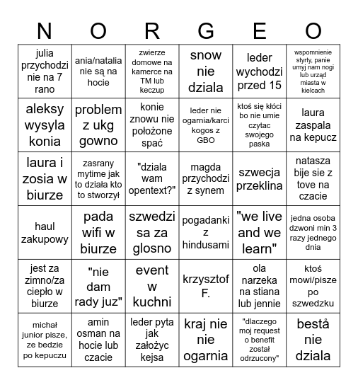 GBOINGO Bingo Card