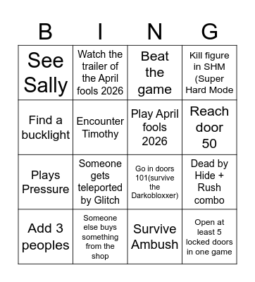 Roblox Doors Bingo (multiplayer lobbies) Bingo Card