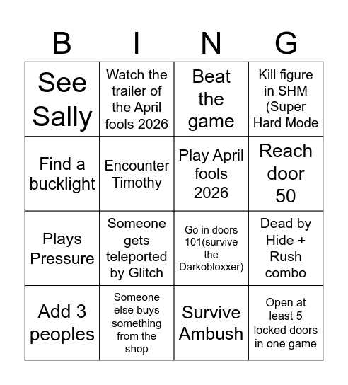 Roblox Doors Bingo (multiplayer lobbies) Bingo Card