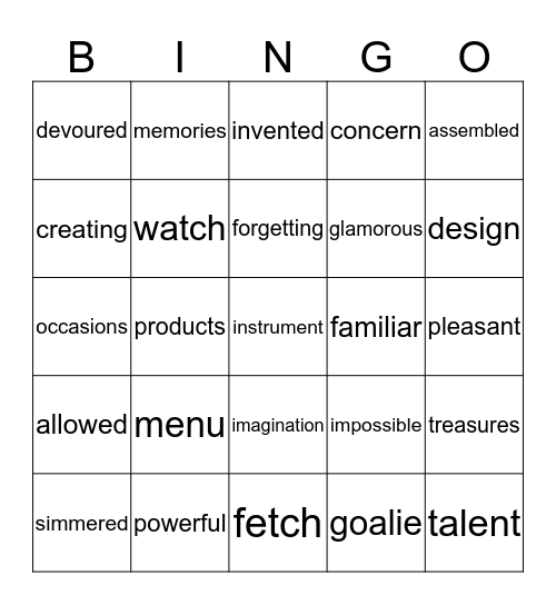 Unit 6 Vocabulary Review Bingo Card